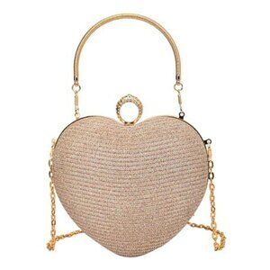 Women's Gold Clutch Purse Heart Shaped Crossbody Bag Shimmery Glitter Handbag